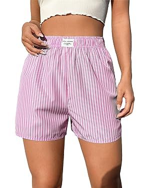 SOLY HUX Women's Striped Shorts Elastic High Waisted Straight Leg Summer Shorts | Amazon (US)