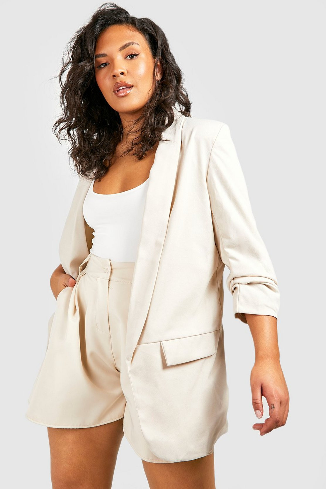 Plus Ruched Sleeve Blazer | Boohoo.com (US & CA)