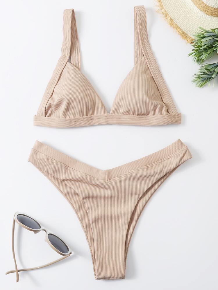 Rib High Cut Bikini Swimsuit | SHEIN
