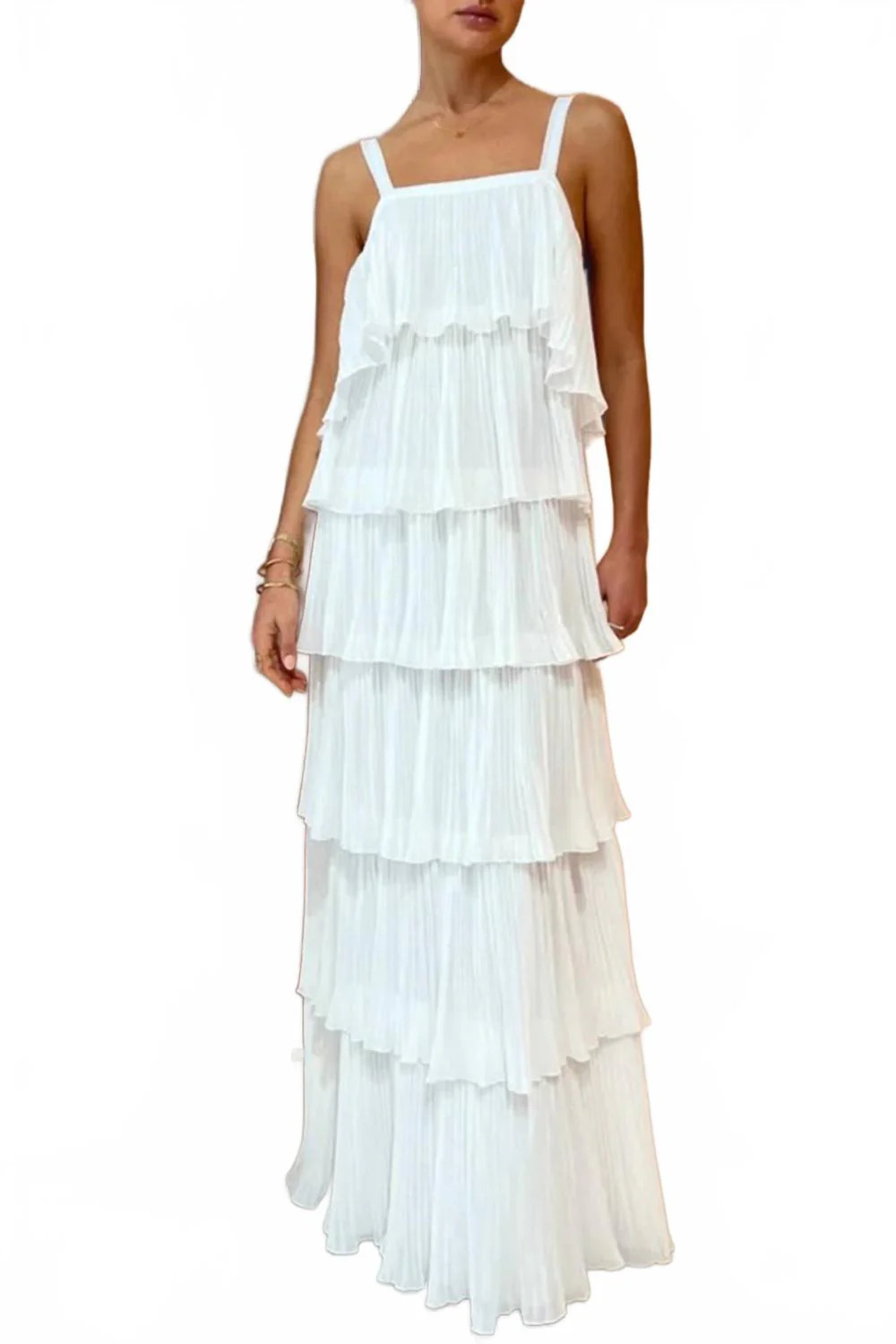 Classique Square Neck Gown In Blanc Crepe | Shop Simon