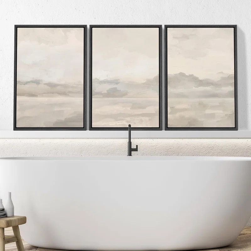 Minimal Landscape " Pastel Watercolor Cloudy Sky Gray Abstract Landscape " 3 - Pieces | Wayfair North America