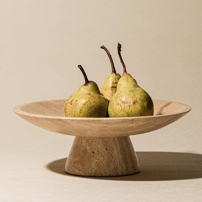 Frutero de pedestal grande, cuenco decorativo de piedra travertino, cuenco con pies, mármol natu... | Amazon (US)