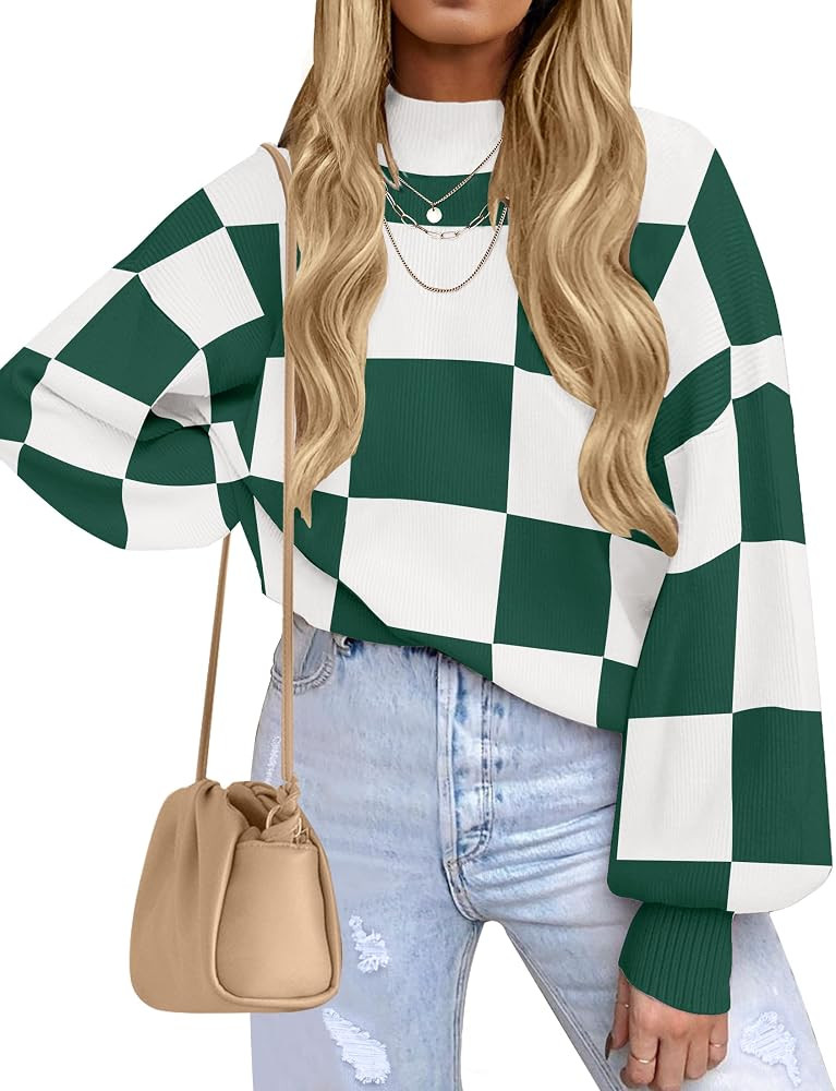 ZESICA Women's 2024 Fall Fashion Turtleneck Long Sleeve Striped Ribbed Knit Loose Pullover Sweate... | Amazon (US)