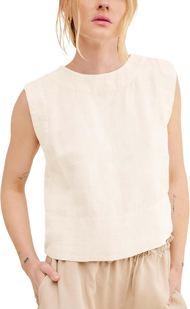 Xiaoxuemeng Womens Cotton Linen Tank Tops Loose Back Half Button Crewneck Vest Sleeveless Summer ... | Amazon (US)