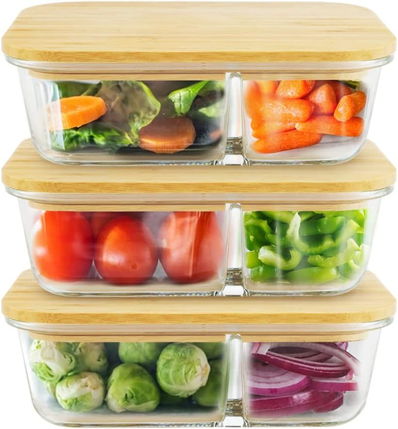 Reusable Glass Meal Prep Container Set, Glass Food Containers With Lids, Lunch Storage With Compa... | Amazon (US)