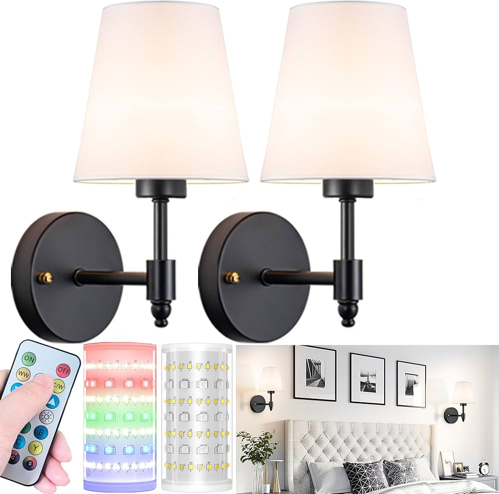 Battery Operated Wall Sconces Set Of Two, Wireless Battery Wall Light With 10000mAh RGB Rechargea... | Amazon (US)