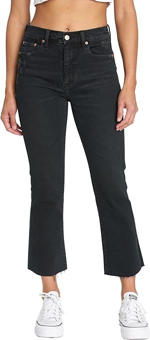 DAZE Women's Shy Girl High Rise Crop Flare Denim Jeans with Frayed Hem | Amazon (US)