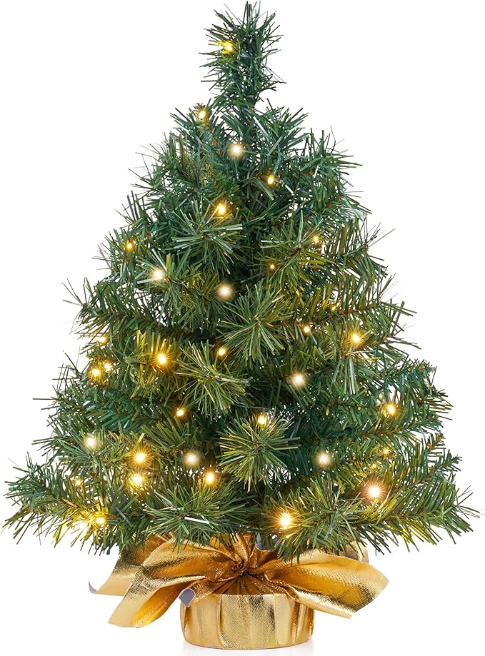 JOIEDOMI 24"/2FT Small Tabletop Christmas Tree with LED Warm Lights, Table Top Christmas Decorati... | Amazon (US)