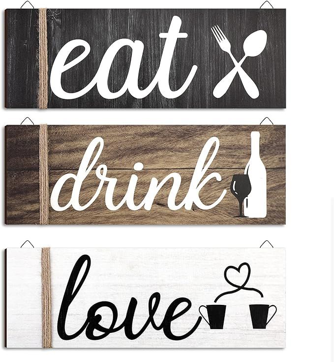 Jetec 3 Pcs Farmhouse Kitchen Wall Decor Eat Sign Rustic Wooden Kitchen Sign Wood Home Sign Eat D... | Amazon (US)