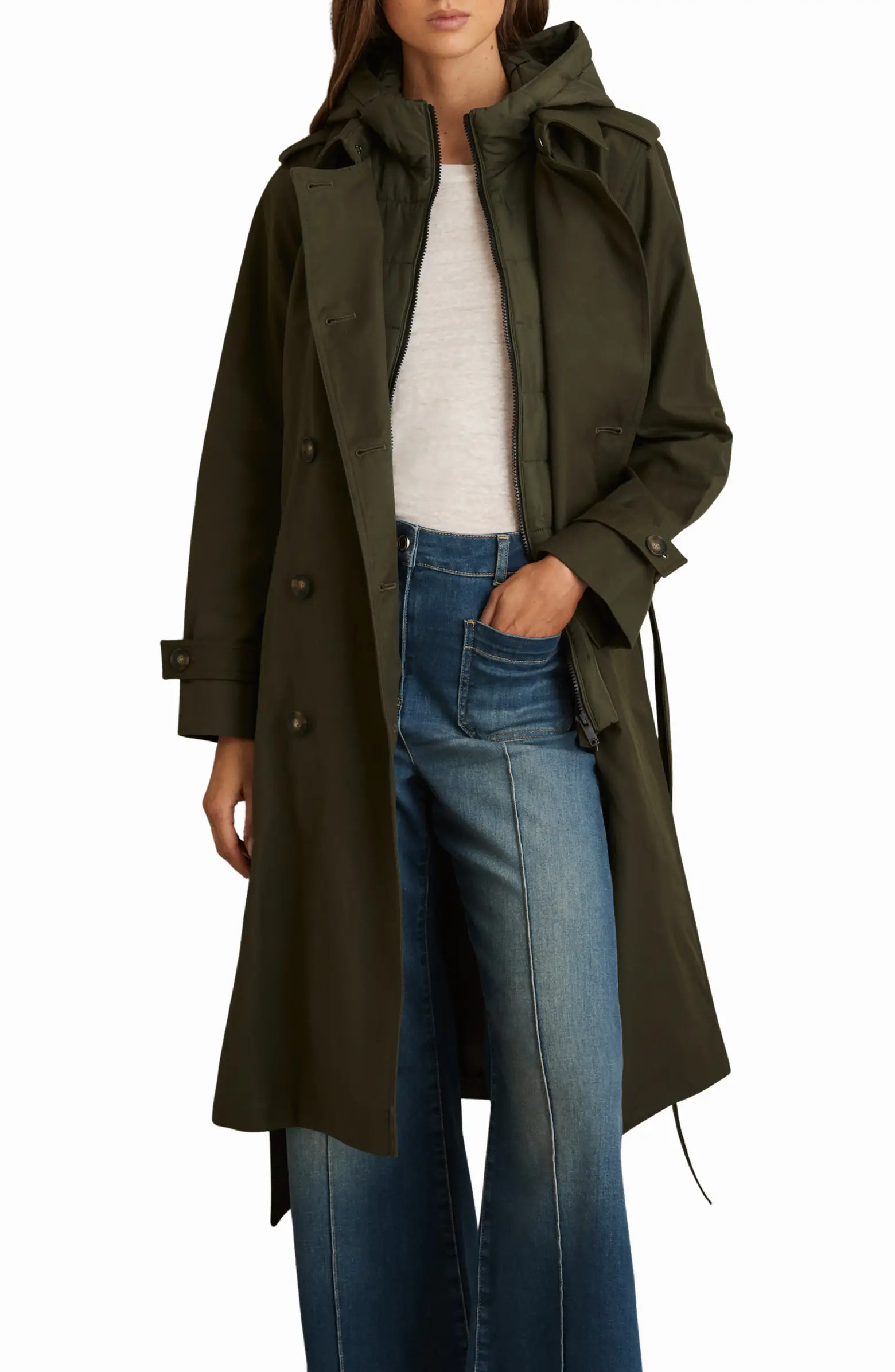 Reiss Azura Hooded Double Breasted Trench Coat | Nordstrom | Nordstrom