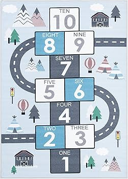 SAFAVIEH Kids Playhouse Collection Area Rug - 5'5" x 7'7", Grey & Blue, Non-Shedding Machine Washable & Slip Resistant Ideal for High Traffic Areas for Boys & Girls in Playroom, Bedroom (KPH226F) | Amazon (US)