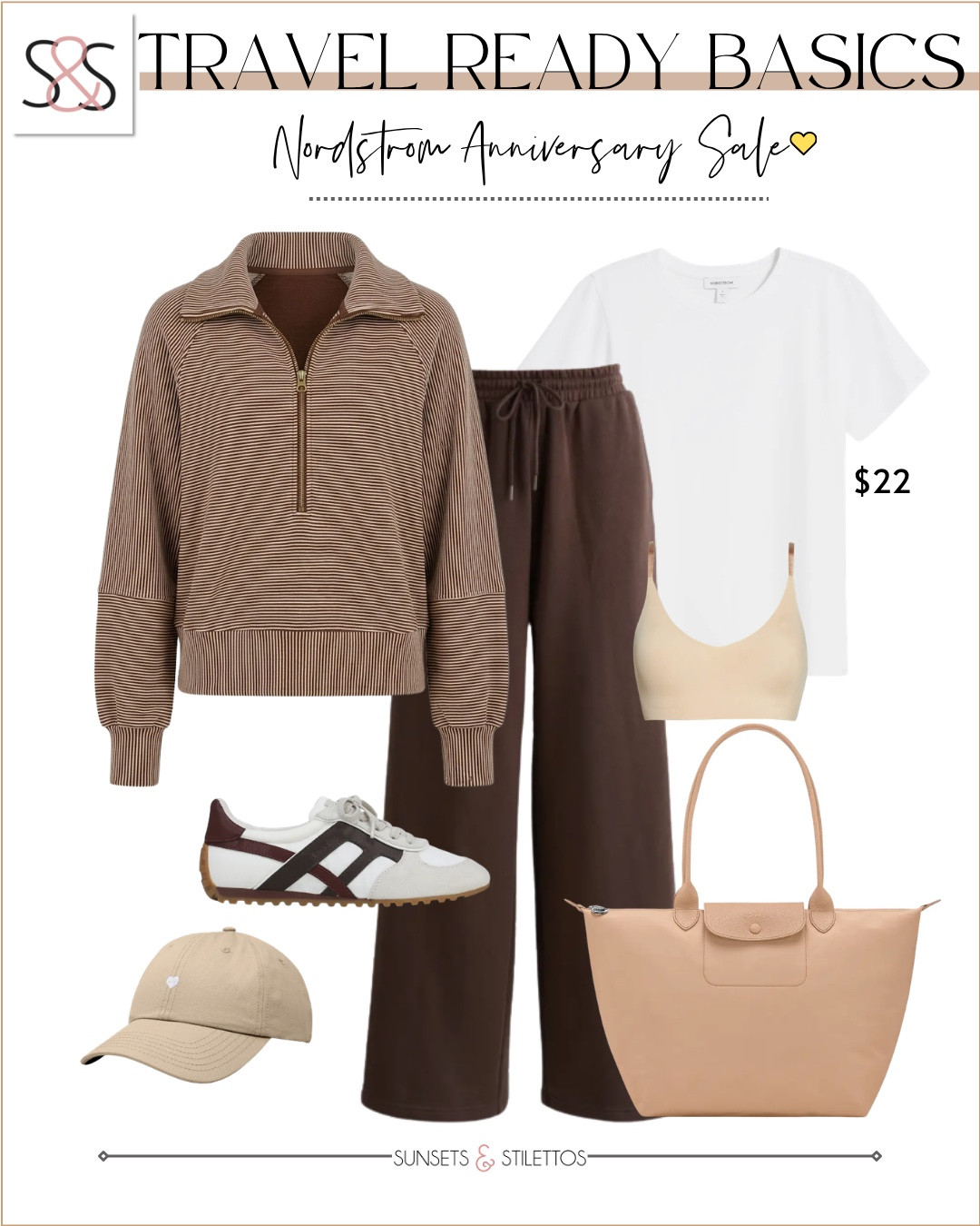 Everything I'm grabbing from the Nordstrom Anniversary NSale for fall travel fits in one flat lay and yes, that $22 tee is absolutely doing the heavy lifting. 

 #LTKSaleAlert #LTKSeasonal #LTKOver40