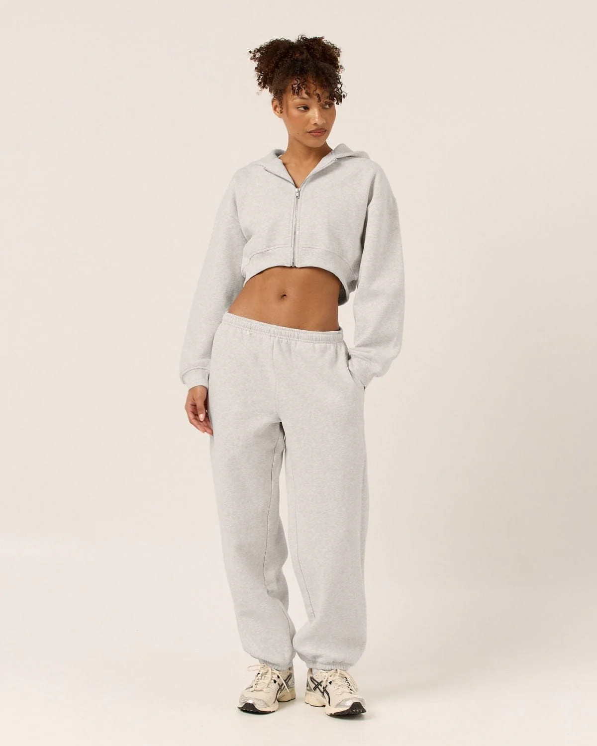 Fleece Oversized Cuff Sweatpants | Snow Marl | Crop Shop Boutique US
