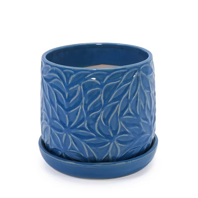 2 Pieces Ceramic Flower Pot, Navy Blue Modern Indoor Outdoor Planter with Drainage for Garden Patio Windowsill Plant Container | Target