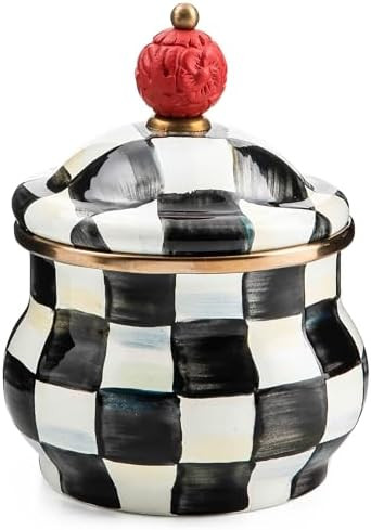 MACKENZIE-CHILDS Enamel Lidded Sugar Bowl, Black-and-White Courtly Check | Hand-painted design, s... | Amazon (US)