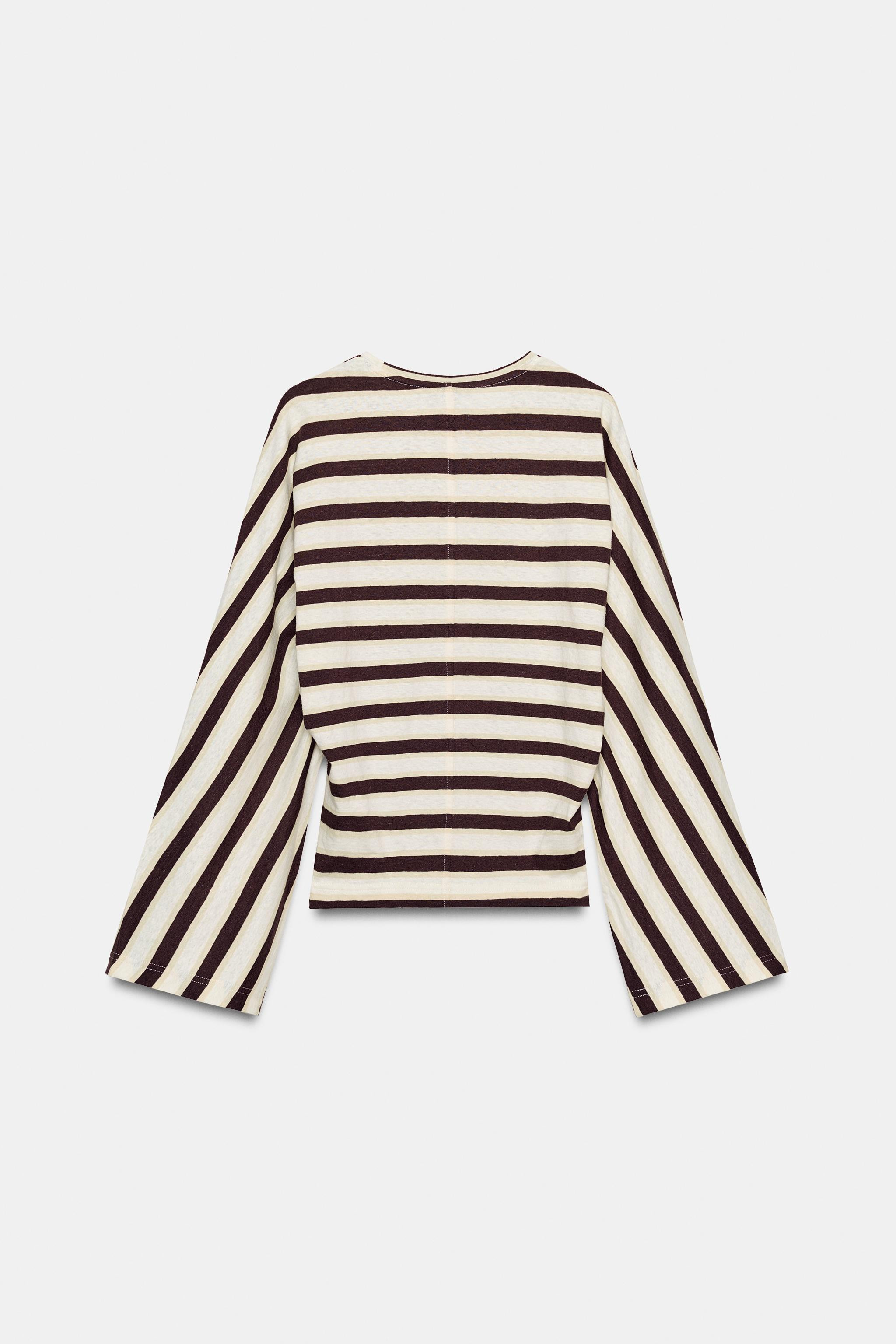 STRIPED COTTON AND LINEN T-SHIRT | Zara UK