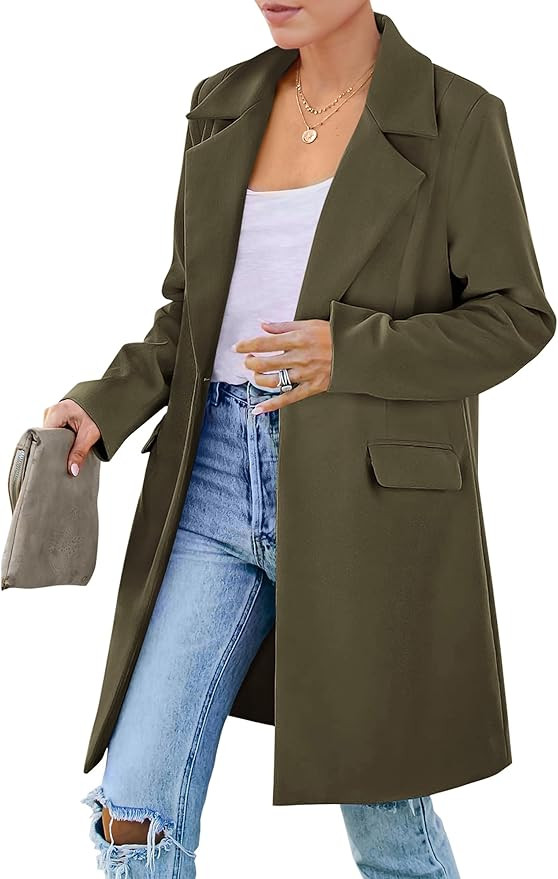 PRETTYGARDEN Women's 2024 Fall Long Blazer Jackets Long Sleeve Lapel Pockets Loose Fit Work Casua... | Amazon (US)