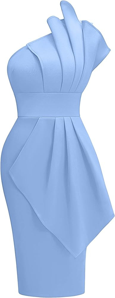 Memoriesea Women's Elegant One Shoulder Pleated Detail Bodycon Party Club Midi Dress | Amazon (US)