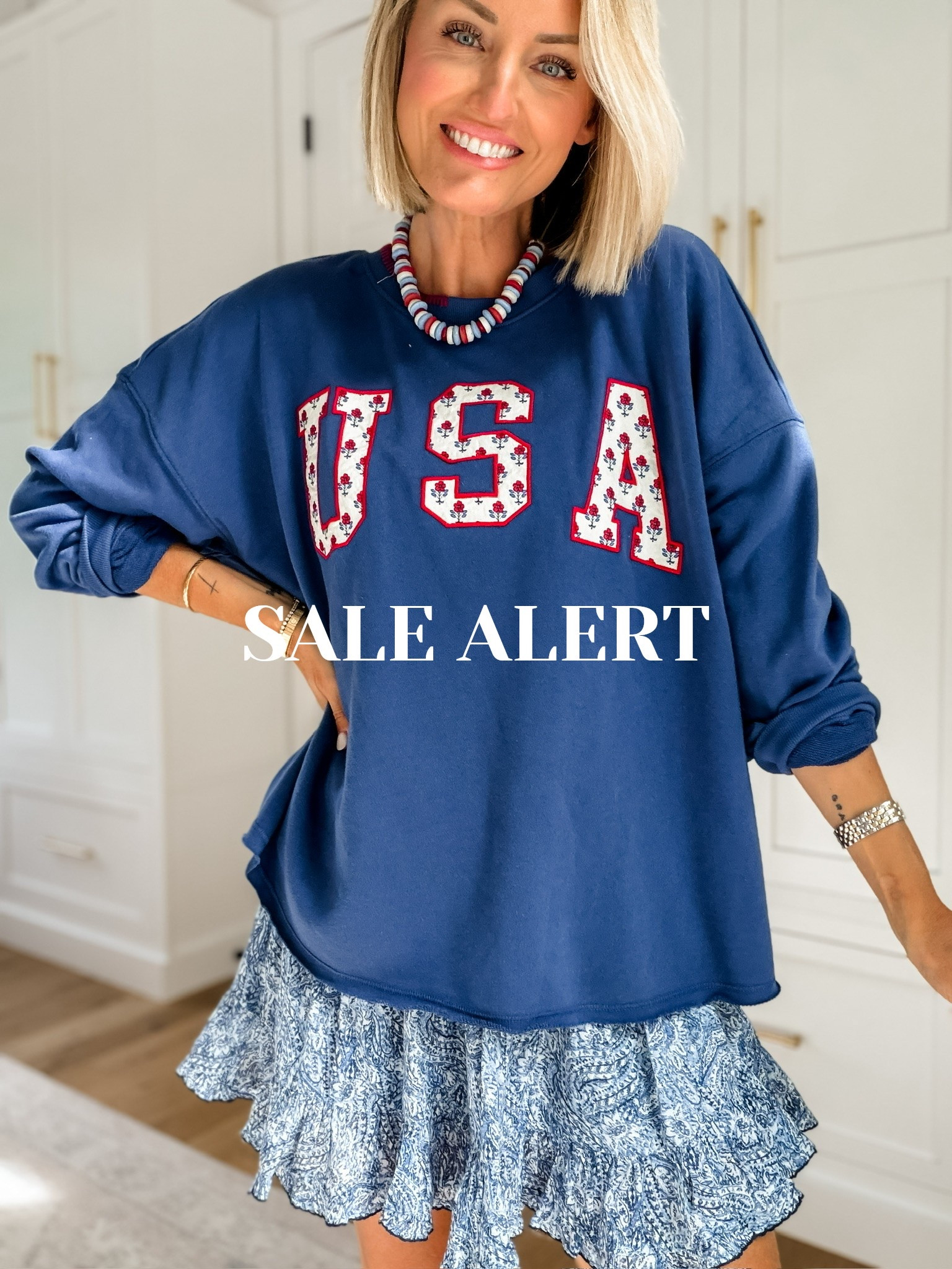 This USA crewneck pullover is too cute! I love the feminine touch on it! Currently on sale now. It is a breathable French terry material. Wearing L in pullover!

Loverly grey, red jelly sandal slide, Target circle deal days, USA Americana pullover, how to style blue floral skirt, women’s fashion, affordable women closet staples

#LTKSeasonal #LTKSaleAlert