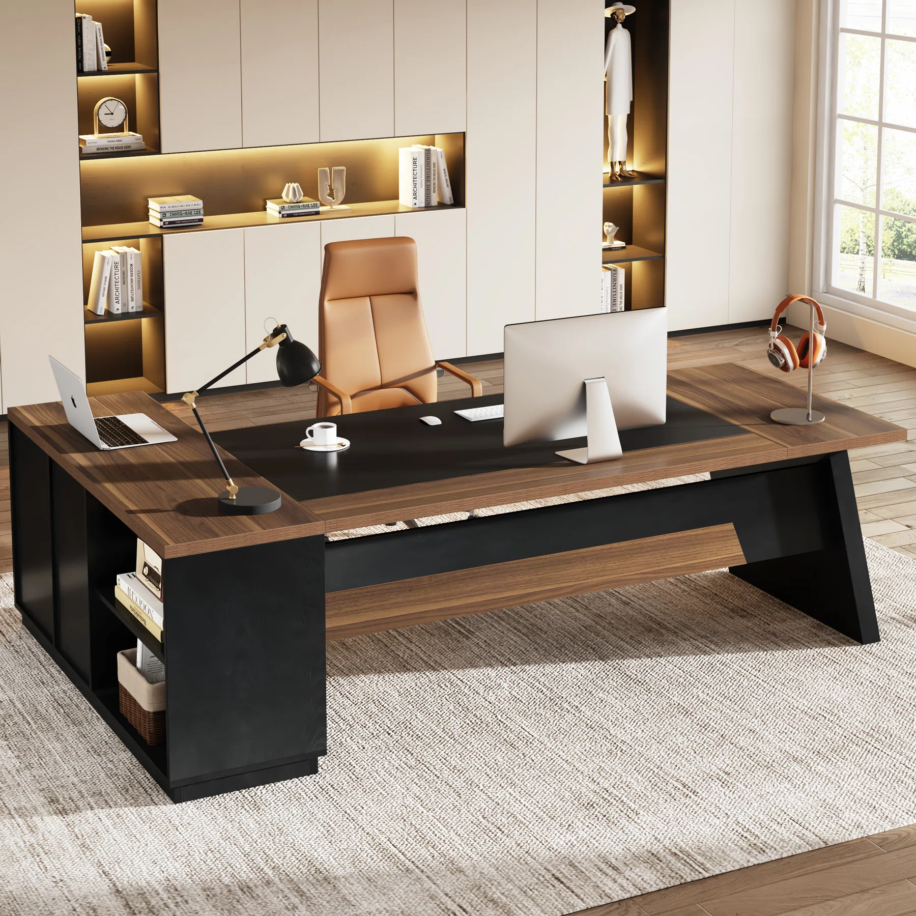 Latitude Run® L-Shaped Executive Office Desk with Drawers and File Cabinet & Reviews | Wayfair | Wayfair North America