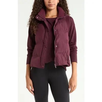 Zella Rib Trim Puffer Vest in Burgundy Stem at Nordstrom, Size Small | Nordstrom