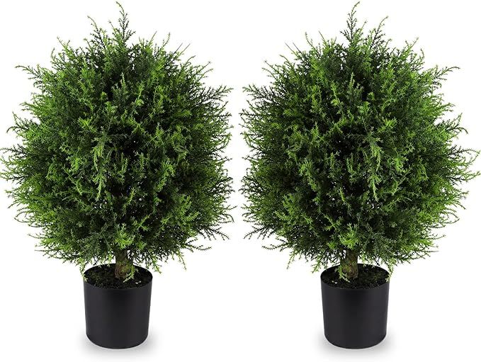 Artificial Topiary Cedar Ball Tree 20'' Fake Cedar Potted Plants UV Rated Artificial Shrubs Bushe... | Amazon (US)