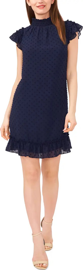 Ruffle Trim Clip Dot Shift Dress | Nordstrom