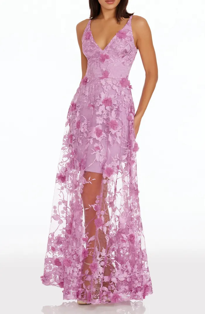 Sidney Deep V-Neck 3D Lace Gown | Nordstrom