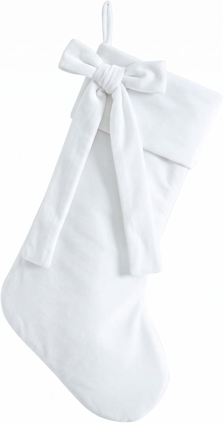 White Christmas Stockings, Vintage Faux Fur Xmas Fireplace Hanging Ornaments Sock Plush Cuffs Candy Stockings with White Velvet Bow for Family Christmas Holiday Decorations | Amazon (US)
