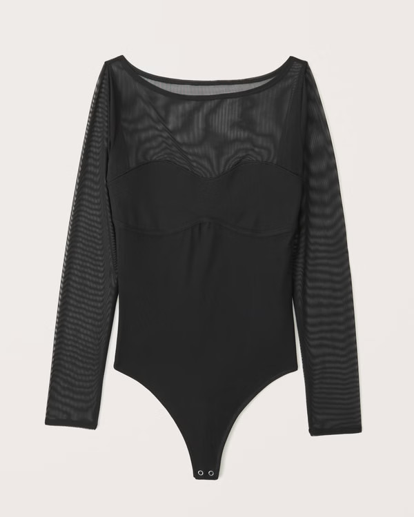 Long-Sleeve Mesh Sweetheart Bodysuit | Abercrombie & Fitch (US)