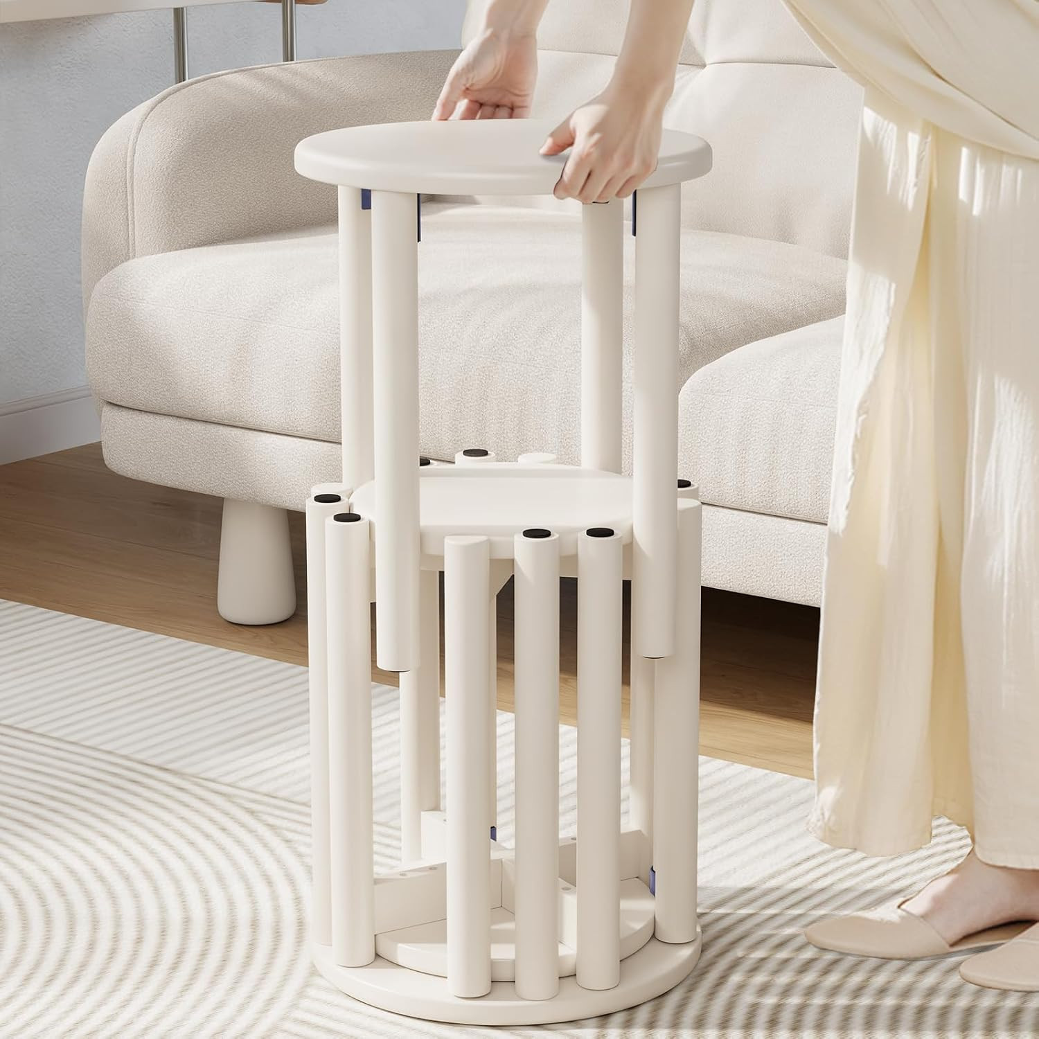 Solid Wood Stackable Stools Set of 4, 100% Wooden Stool No Installation Required Walnut Side Table Multifunctional Space Saving 18 Inch Round Stool Modular Interlocking Coffe Table White | Amazon (US)