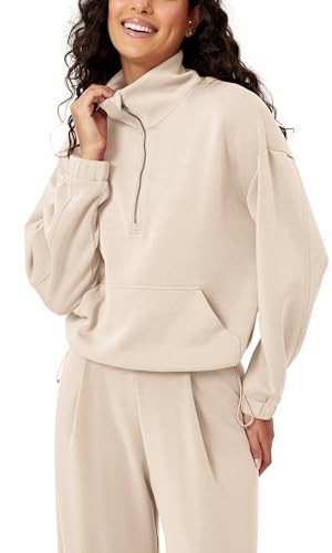 ODODOS Women's Modal Soft Cinchable Sweatshirts Half Zipper Funnel Neck Oversize Pullover with Po... | Amazon (US)