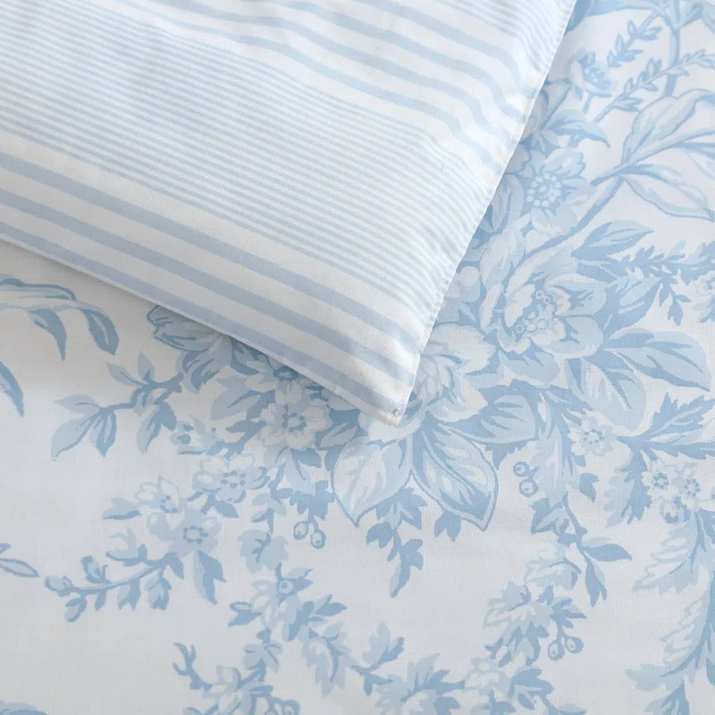 Laura Ashley Bedford Reversible Cotton Blue Comforter Set | Wayfair North America