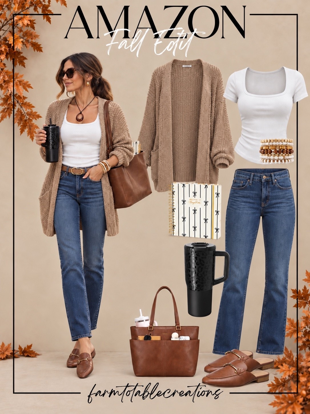 Casual Friday 🤎

The perfect Amazon Casual Friday outfit—comfortable enough to get you through the day while still looking polished and put together! I love the mix of a classic white tee, relaxed denim, and an oversized neutral cardigan, finished with warm cognac accessories and easy slip-on loafers.

The tote, tumbler, planner, and neutral accessories make this such a practical everyday look for work, errands, coffee runs, or heading straight into weekend plans.

Follow @farmtotablecreations on Instagram for more cozy home finds and trending decor.

#LTKStyle #AmazonFashion #AmazonFinds #AmazonStyle #CasualFriday #WorkwearStyle #CasualWorkwear #FallOutfit #FallFashion #EverydayStyle #CardiganSeason #NeutralStyle #MomStyle #AffordableFashion #LTKFinds

#LTKOver40 #LTKSeasonal #LTKmomlife
