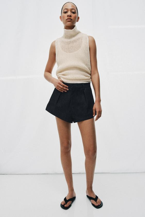 ZW COLLECTION PLEATED DENIM SHORTS | Zara US