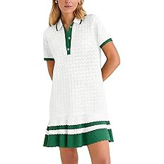 Shiyifa Womens Summer Sweater Polo Dresses Crochet Knit Short Sleeve Mini Dress Loose Casual Sund... | Amazon (US)