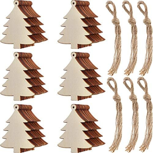 Sumind 60 Pieces Christmas Wooden Slices Wooden Gift Tags Blank Wood Hanging Ornaments Cutouts Craft | Amazon (US)