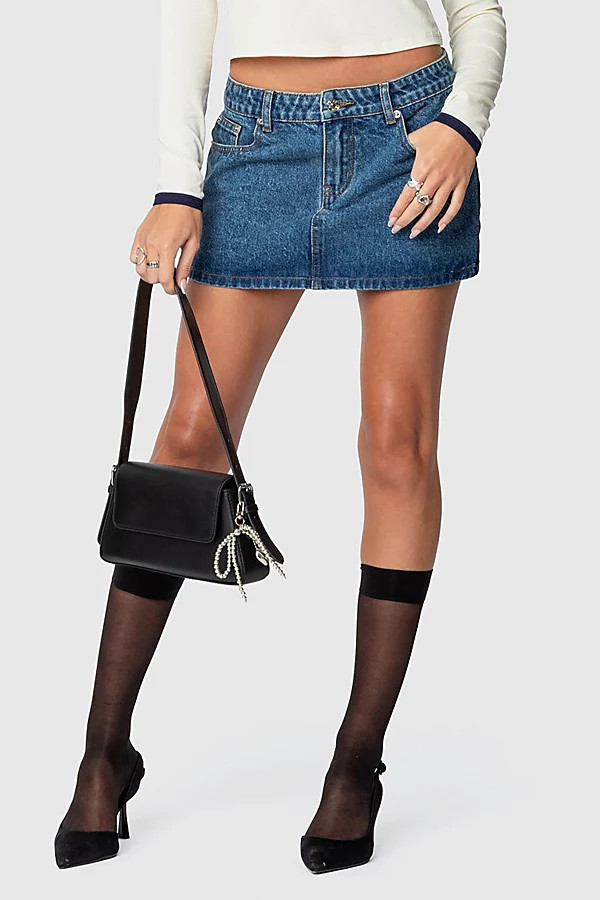 Edikted Chiara Denim Mini Skirt in Blue, Women's at Urban Outfitters | Urban Outfitters (US and RoW)