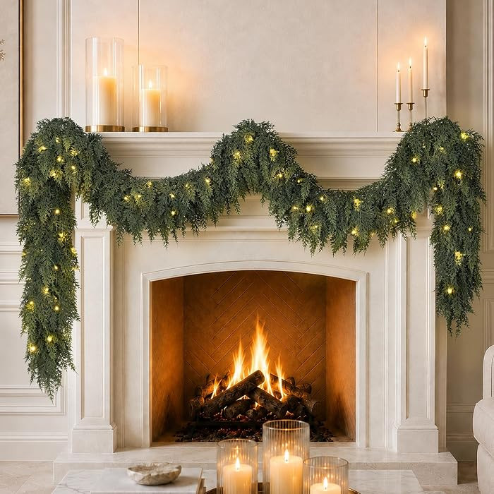 9FT Christmas Cedar Garland with Lights Prelit Pine Garland Christmas Decor | Amazon (US)