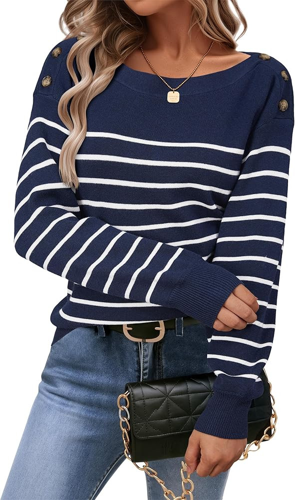 Arach&Cloz Women's Wool Blend Striped Boat Neck Fall Dressy Casual Sweater Tops 2025 | Amazon (US)