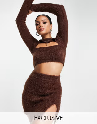 ASYOU knitted side split skirt in brown (part of a set) | ASOS (Global)