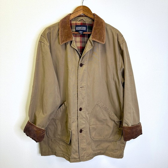 Lands' End Flannel Lined Chore Coat Olive Green LT | Poshmark