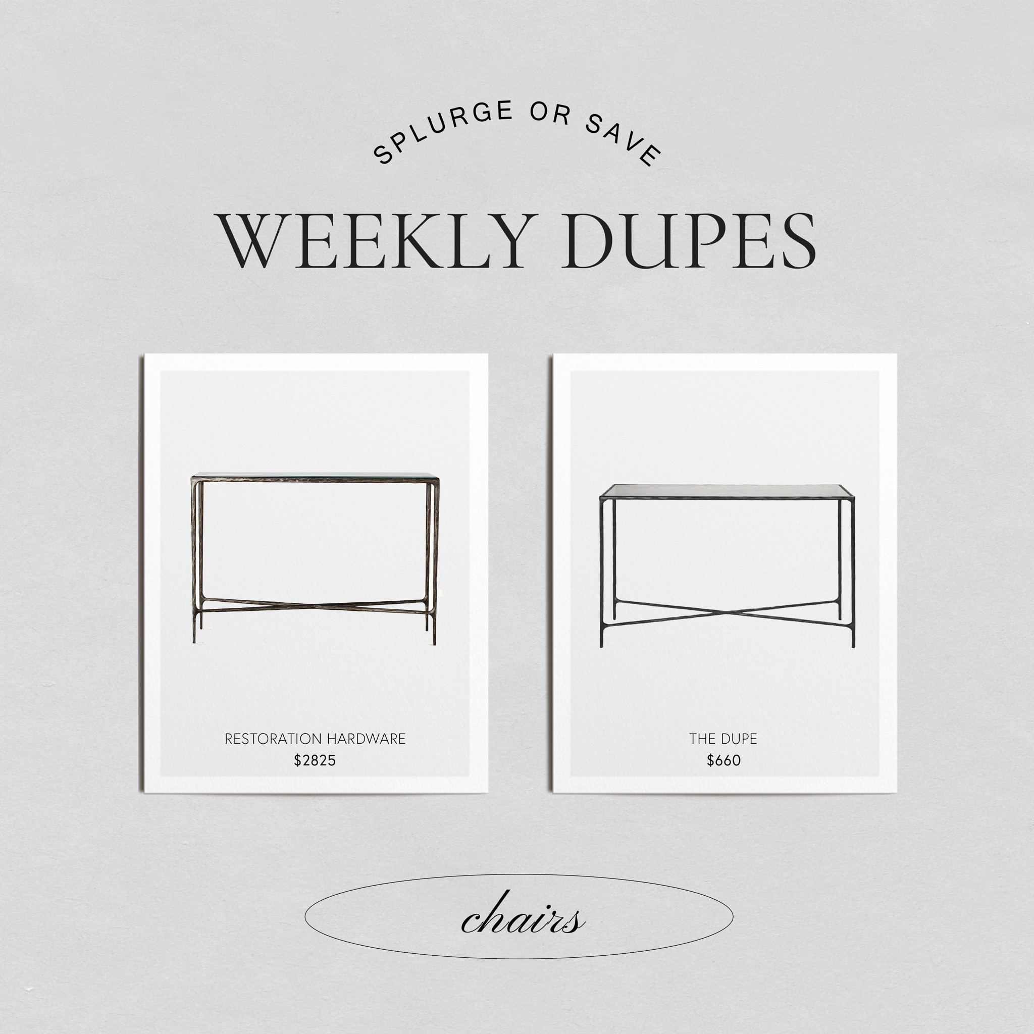 Black bronze rectangle console table with glass top from restoration hardware. Shop the dupe for a fraction of the cost!