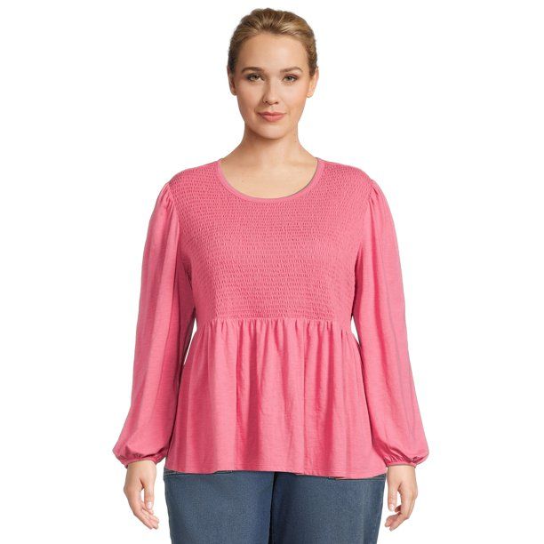 Terra & Sky Women's Plus Size Smocked Knit Top - Walmart.com | Walmart (US)