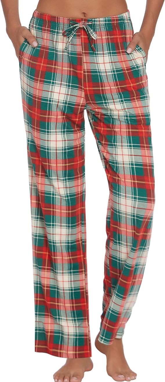 Ekouaer Women's Lounge Pants Comfy Pajama Bottom with Pockets Stretch Plaid Sleepwear Drawstring ... | Amazon (US)