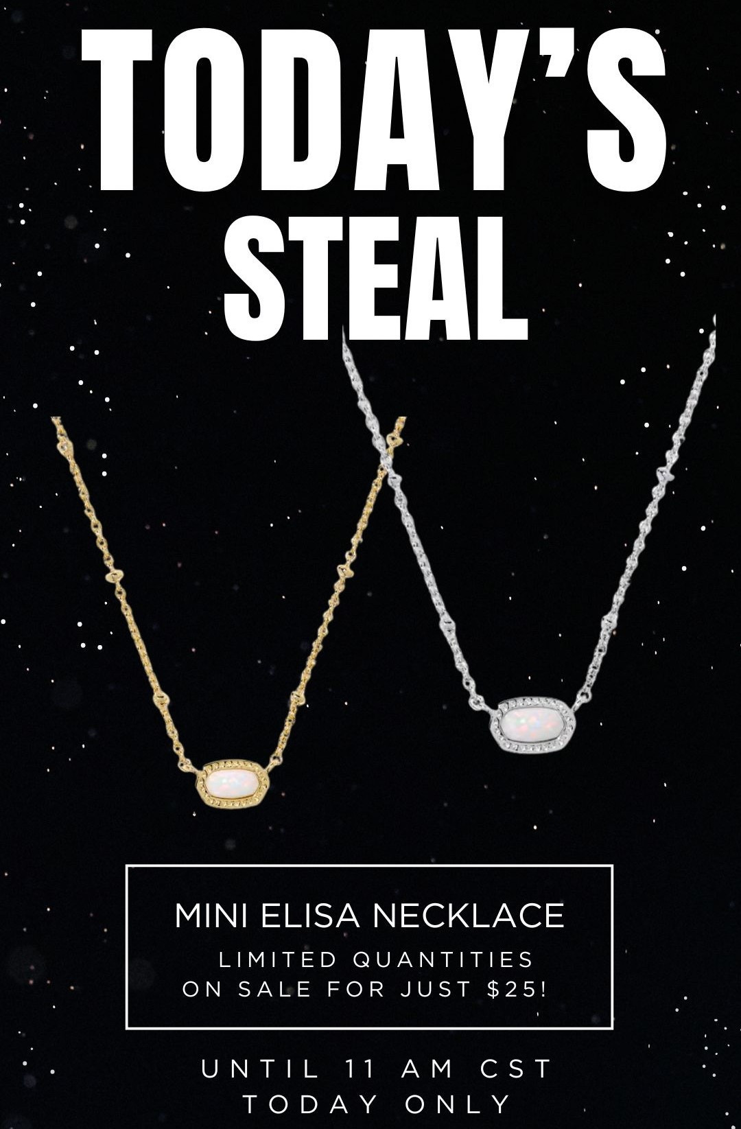 Today’s deal from Kendra Scott is only good until 11 am CST!

The Mini Elisa Satellite Short Pendant Necklace in Gold or Silver is just $25!

Perfect for Secret Santa gifts, the family gift exchange, your girlfriend, sister, daughter, etc.

Grab this door buster while it lasts.

#giftsforher

#LTKCyberWeek #LTKGiftGuide #LTKHoliday