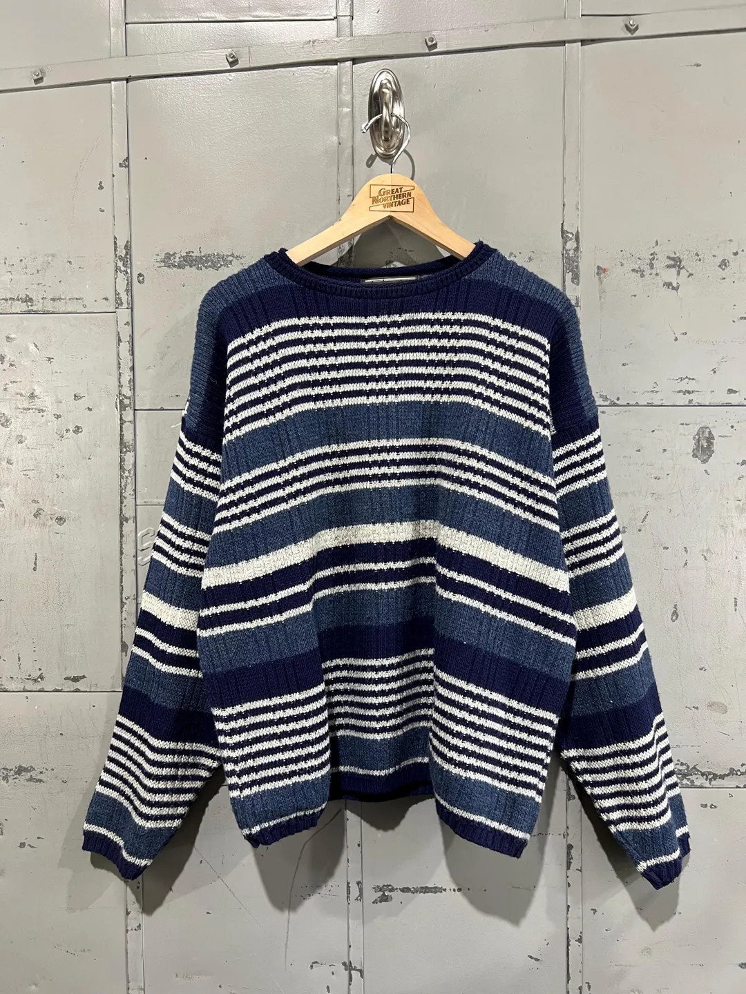 L 90s Crewneck Sweater Striped Multicolor Knit Sweater Size Large Acrylic Rolled Neck - Etsy | Etsy (US)