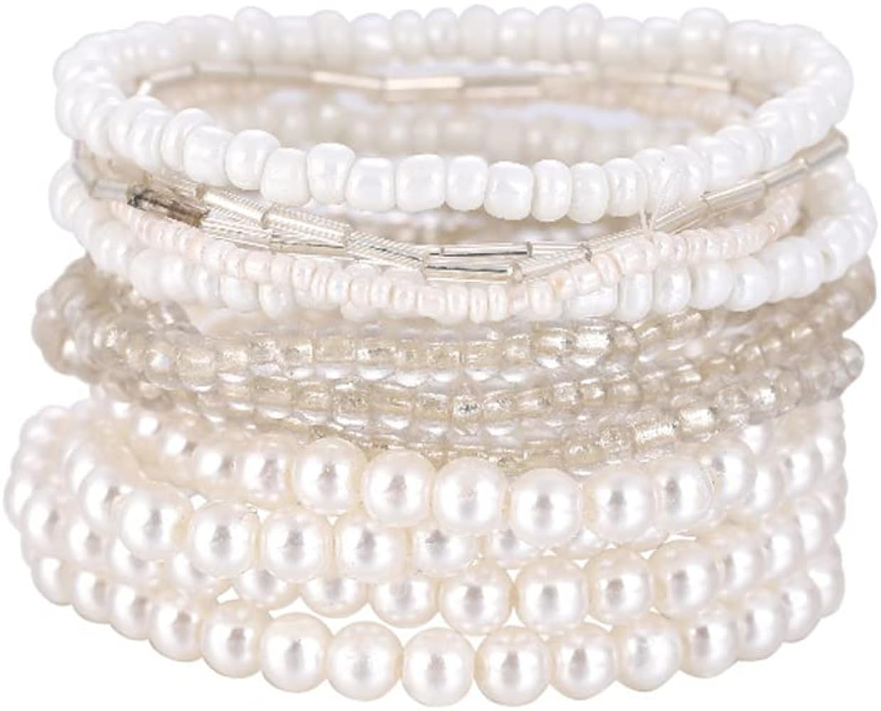 COLORFUL BLING Women Multilayer Temperament Imitated Pearl Stackable Strand Bracelets Beaded Seed... | Amazon (US)