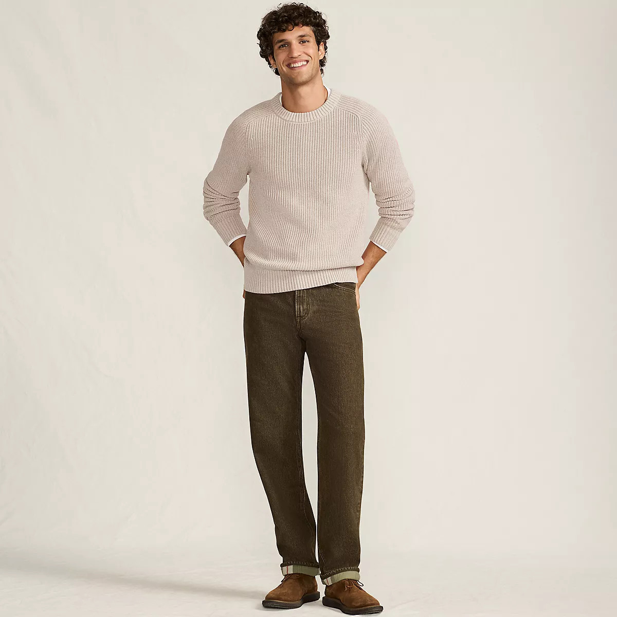 Men's Cotton Drifter Saddle Crewneck Shaker Sweater | Lands' End (US)
