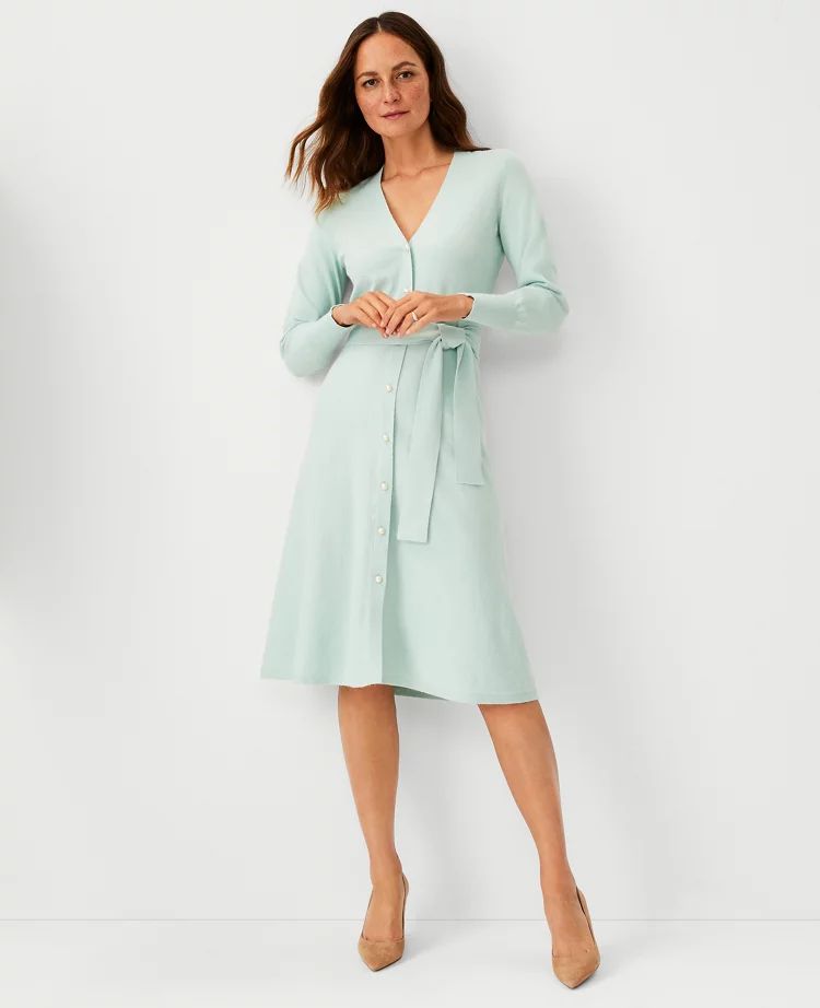 Pearlized Button Belted Sweater Dress | Ann Taylor (US)